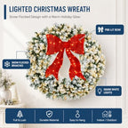 60in Large Flocked Artificial Pre-Lit Fir Christmas Wreath, alternate view 2