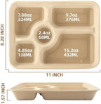 60Pack Disposable Paper Plates, 11" x 8", 5 Compartment in 11x8 in Brown, alternate view 3