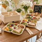 60Pack Disposable Paper Plates, 11" x 8", 5 Compartment in 11x8 in Brown, alternate view 6