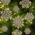 60pcs Christmas Champagne Gold Snowflake Ornaments Plastic Glitter Snow Flakes Ornaments for Winter Christmas