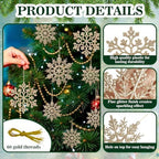 60pcs Christmas Champagne Gold Snowflake Ornaments Plastic Glitter Snow Flakes Ornaments for Winter Christmas, alternate view