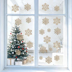 60pcs Christmas Champagne Gold Snowflake Ornaments Plastic Glitter Snow Flakes Ornaments for Winter Christmas, alternate view