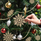 60pcs Christmas Champagne Gold Snowflake Ornaments Plastic Glitter Snow Flakes Ornaments for Winter Christmas, alternate view