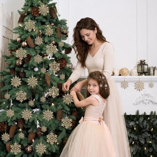 60pcs Christmas Champagne Gold Snowflake Ornaments Plastic Glitter Snow Flakes Ornaments for Winter Christmas, alternate view