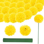 60PCS Diwali Marigold Flower Heads with Stems, Artificial Marigold Flowers for Indian Wedding, Yellow Artificial