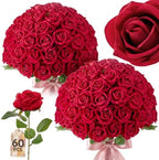 60PCS Red Roses Artificial Flowers, 20" Velvet Silk Fake Roses in Red