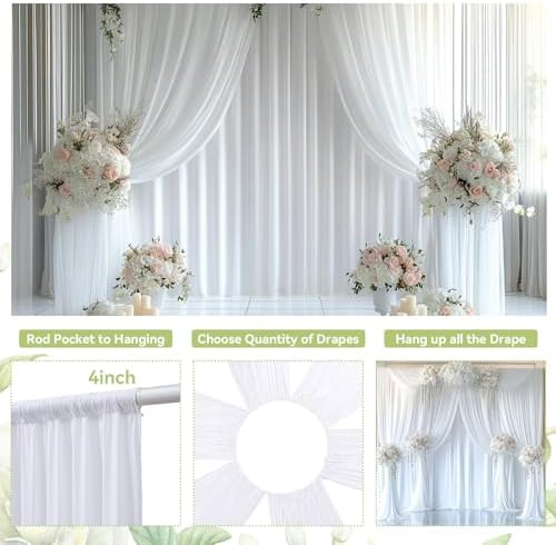 60x12 ft White Backdrop Curtains for Weddings Parties, Birthdays and Photos in 60x12 ft, alternate view 5