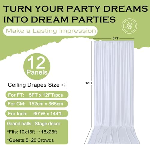 60x12 ft White Backdrop Curtains for Weddings Parties, Birthdays and Photos in 60x12 ft, alternate view 6