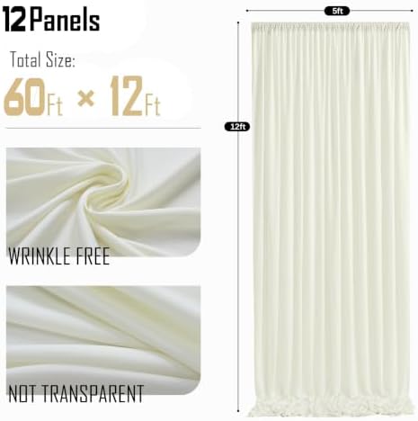 60x12ft Ivory Backdrop Curtain for Wedding Parties, 12 Panels (5x12 ft Each) Wrinkle-Free Dackdrop Curtains, alternate view 6