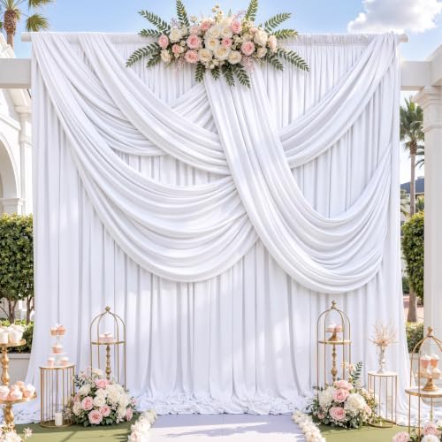 60x12ft White Backdrop Curtain for Wedding Parties, 12 Panels (5x12 ft Each) Wrinkle-Free Dackdrop Curtains