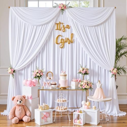 60x12ft White Backdrop Curtain for Wedding Parties, 12 Panels (5x12 ft Each) Wrinkle-Free Dackdrop Curtains, alternate view 2