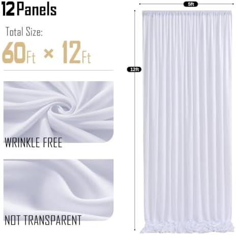 60x12ft White Backdrop Curtain for Wedding Parties, 12 Panels (5x12 ft Each) Wrinkle-Free Dackdrop Curtains, alternate view 6