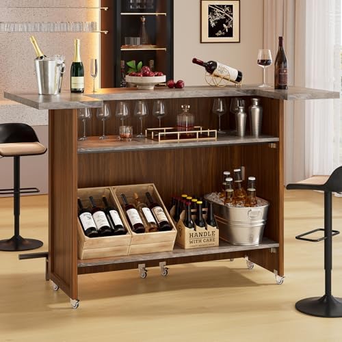 61" Foldable Bar Table, Mobile Party Bar Station on Lockable Wheel, alternate view 3