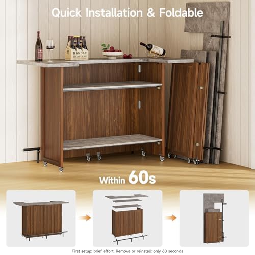 61" Foldable Bar Table, Mobile Party Bar Station on Lockable Wheel, alternate view 4