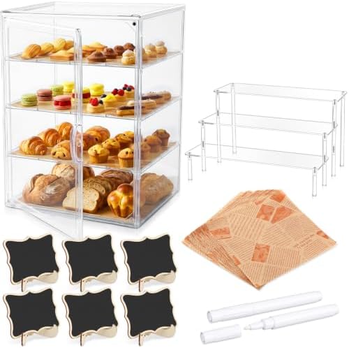 61 Pcs Acrylic Bakery Display Case, 4 Tier Pastry Cabinet Stand