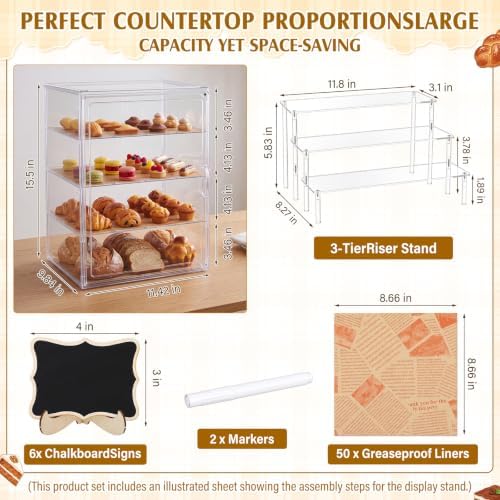 61 Pcs Acrylic Bakery Display Case, 4 Tier Pastry Cabinet Stand, alternate view 3