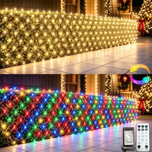 610 LED Net Lights Dual Color Changing, 34.5ft x 5ft Christmas Mesh Lights Clear Wire 11 Modes, Waterproof