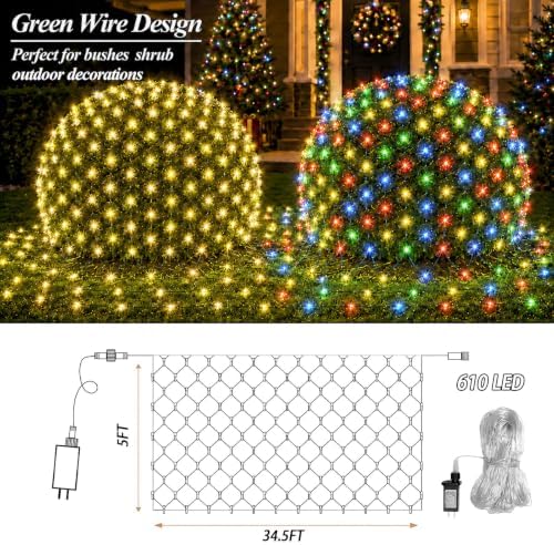 610 LED Net Lights Dual Color Changing, 34.5ft x 5ft Christmas Mesh Lights Clear Wire 11 Modes, Waterproof, alternate view 6