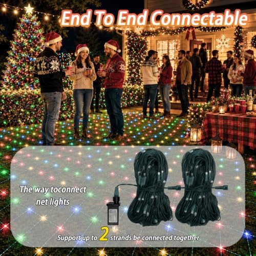 610LED Net Lights, 34.5ft x 5ft Christmas Net Lights Outdoor 8 Modes, Waterproof Connectable String Lights Green, alternate