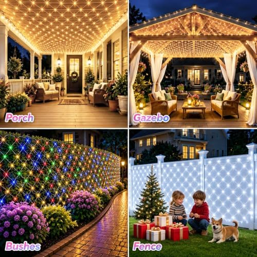 610LED Net Lights, 34.5ft x 5ft Christmas Net Lights Outdoor 8 Modes, Waterproof Connectable String Lights Green, alternate
