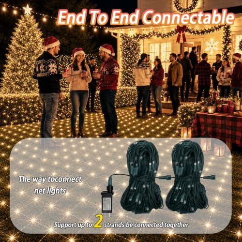 610LED Net Lights, 34.5ft x 5ft Christmas Net Lights Outdoor 8 Modes, Waterproof Connectable String Lights Green, alternate