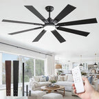 62" Ceiling Fans with Lights for Patio, Living Room, Remote in Black & Walnut