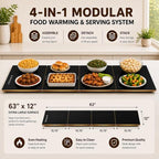 63"×12" Food Warmers for Parties Buffet, Linkable Warming Trays for Buffets in Blackgold, alternate view 2
