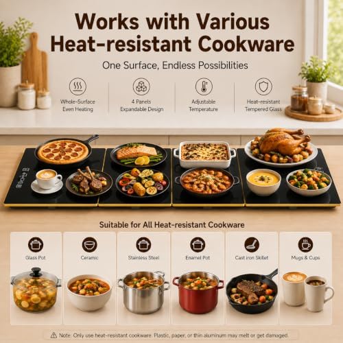 63"×12" Food Warmers for Parties Buffet, Linkable Warming Trays for Buffets in Blackgold, alternate view 6