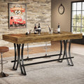 63" Counter Height Bar Table with Metal Footrest, Rectangular Tall Kitchen Dining Pub Table, Industrial Home Bar