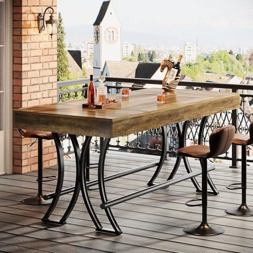 63" Counter Height Bar Table with Metal Footrest, Rectangular Tall Kitchen Dining Pub Table, Industrial Home Bar, alternate