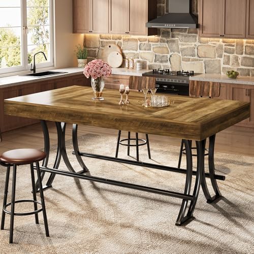 63" Counter Height Bar Table with Metal Footrest, Rectangular Tall Kitchen Dining Pub Table, Industrial Home Bar, alternate