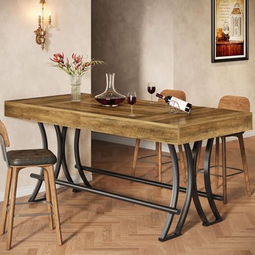 63" Counter Height Bar Table with Metal Footrest, Rectangular Tall Kitchen Dining Pub Table, Industrial Home Bar, alternate