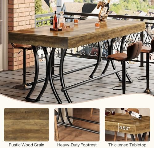 63" Counter Height Bar Table with Metal Footrest, Rectangular Tall Kitchen Dining Pub Table, Industrial Home Bar, alternate