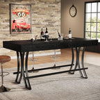 63" Counter Height Bar Table with Metal Footrest, Rectangular Tall Kitchen Dining Pub Table, Industrial Home Bar