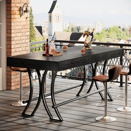 63" Counter Height Bar Table with Metal Footrest, Rectangular Tall Kitchen Dining Pub Table, Industrial Home Bar, alternate