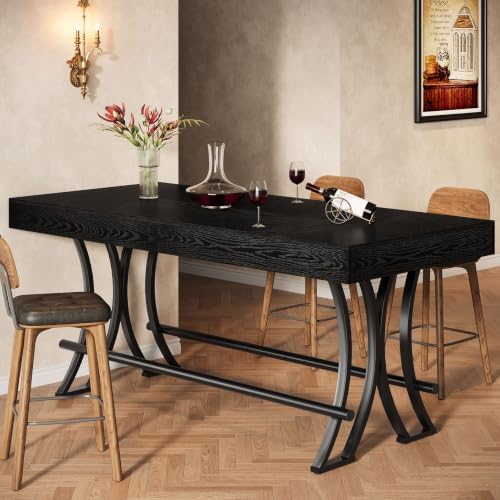 63" Counter Height Bar Table with Metal Footrest, Rectangular Tall Kitchen Dining Pub Table, Industrial Home Bar, alternate