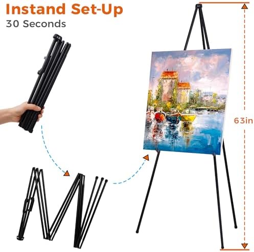 63" Easel Stand for Wedding Signs, Black, 1 Pack with Carry Bag in Black, alternate view 2