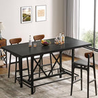 63-Inch Counter Height Bar Table with Metal Footrest (Black) in Black