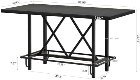 63-Inch Counter Height Bar Table with Metal Footrest (Black) in Black, alternate view 2