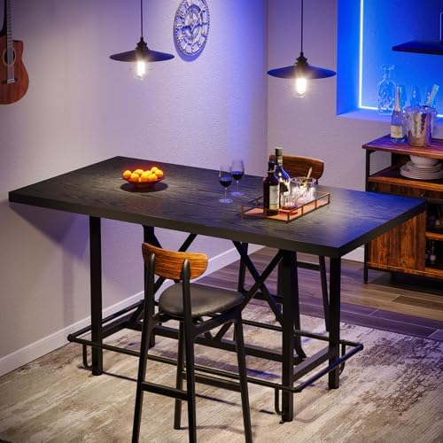 63-Inch Counter Height Bar Table with Metal Footrest (Black) in Black, alternate view 4