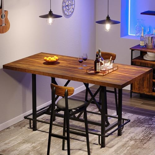 63-Inch Counter Height Bar Table with Metal Footrest (Brown) in Brown, alternate view 3