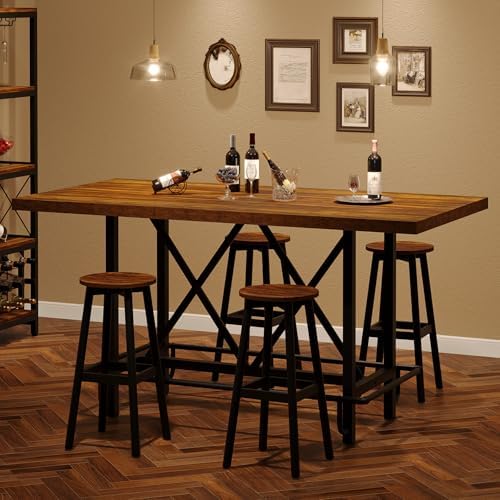 63-Inch Counter Height Bar Table with Metal Footrest (Brown) in Brown, alternate view 4