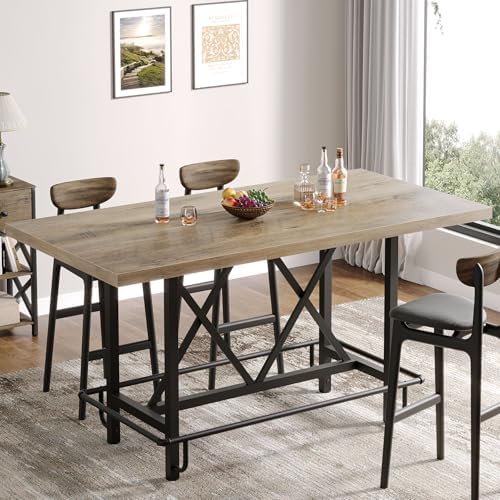 63-Inch Counter Height Bar Table with Metal Footrest (Gray) in Gray