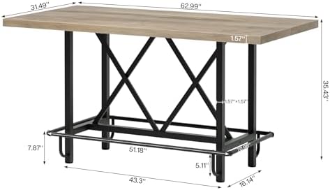 63-Inch Counter Height Bar Table with Metal Footrest (Gray) in Gray, alternate view 2