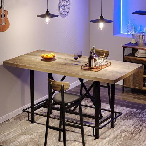 63-Inch Counter Height Bar Table with Metal Footrest (Gray) in Gray, alternate view 3