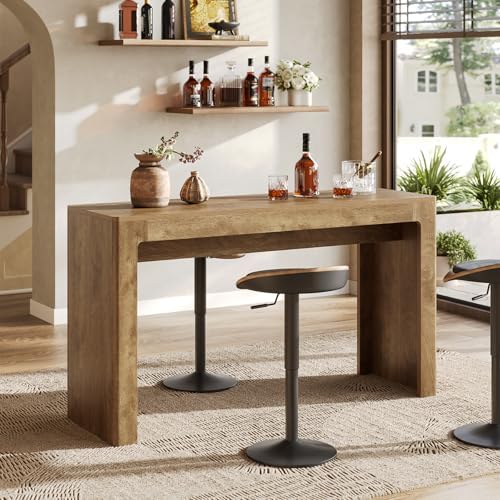 63" Long Bar Table, Counter Height Pub Dining Table for 4-6, Modern Home Bar Unit, Rectangular High Top Table