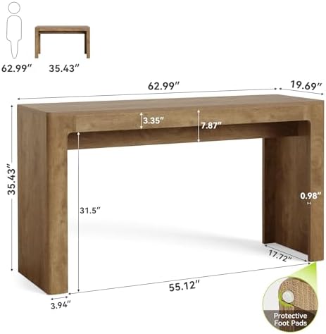 63" Long Bar Table, Counter Height Pub Dining Table for 4-6, Modern Home Bar Unit, Rectangular High Top Table, alternate view
