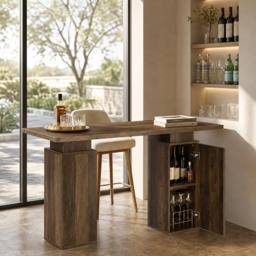 63" Long Bar Table with Storage Cabinets for Dining & Kitchen