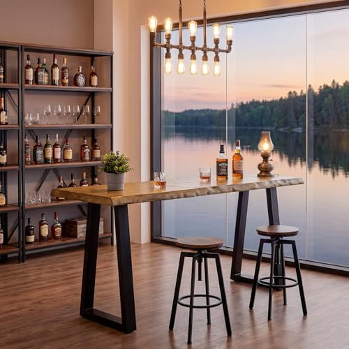 63” Solid Wood Bar Table, Commercial Grade Counter Height Table with Metal Legs, Heavy Duty Long Pub Table for, alternate