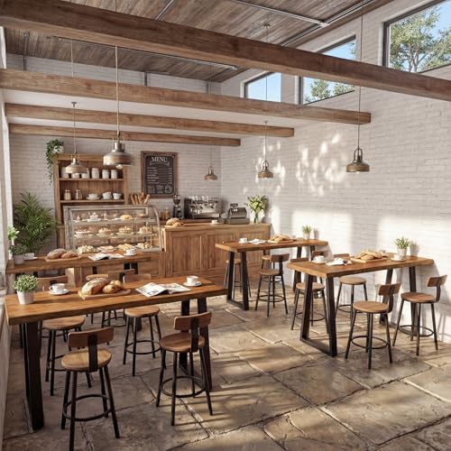 63” Solid Wood Bar Table, Commercial Grade Counter Height Table with Metal Legs, Heavy Duty Long Pub Table for, alternate